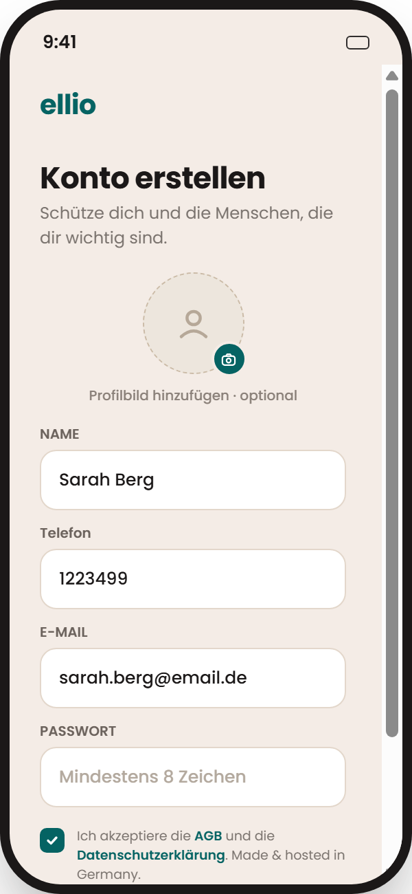 ellio App – Registrierung